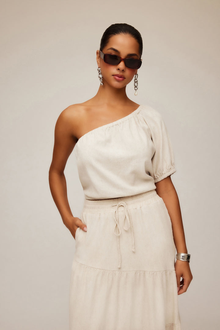 Cate One Shoulder Top - Oatmeal