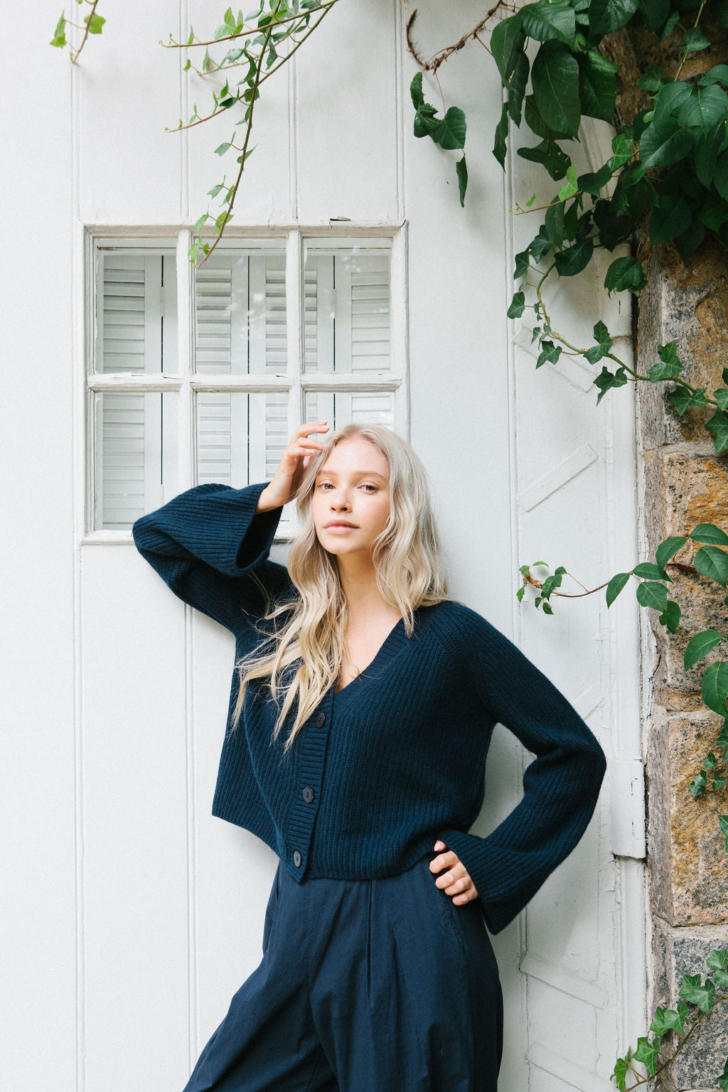 The Ashley Cashmere Bell Sleeve Cardi Navy