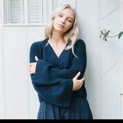 The Ashley Cashmere Bell Sleeve Cardi Navy