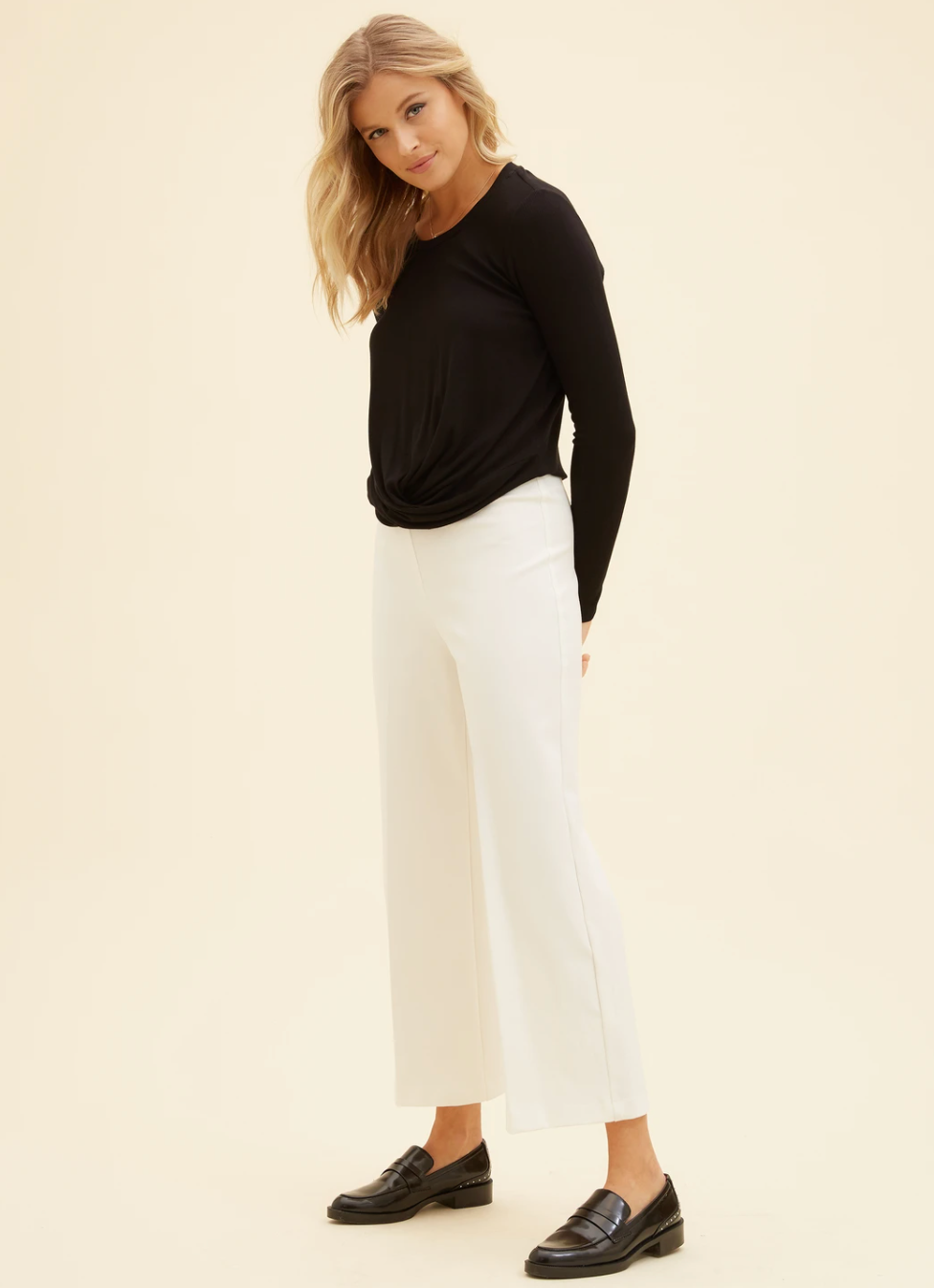 Wide Leg Cropped Pants- Off White