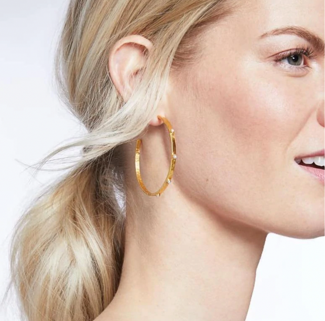 Crescent Stone Hoop Large CZ