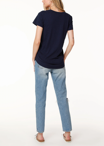Ribbed Curved Hem Tee- DK Navy