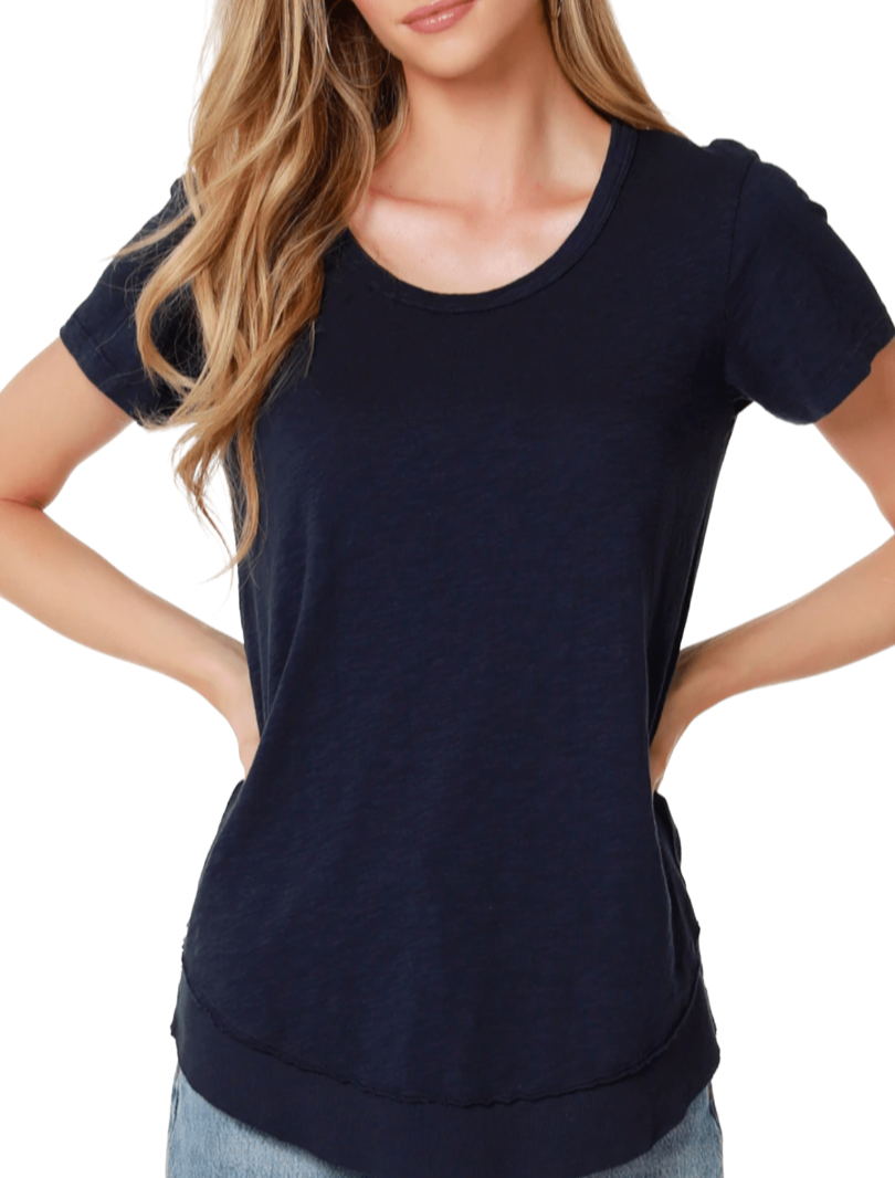 Ribbed Curved Hem Tee- DK Navy
