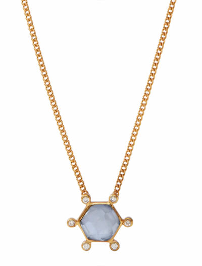 Cosmo Solitaire Necklace Irid. Chalcedony Blue