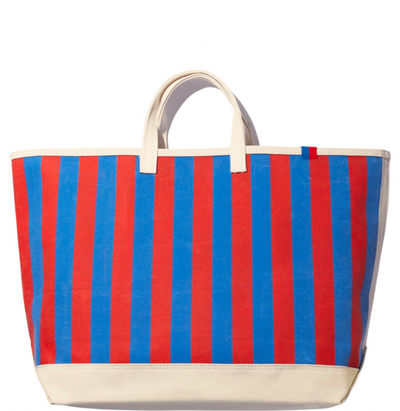 The All Over Striped Tote - Poppy/Royal